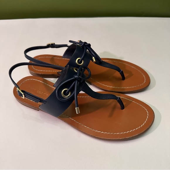 Kate Spade Carolina Navy Blue Bow Thong Slingback Sandals Size 9.5 - Picture 1 of 4